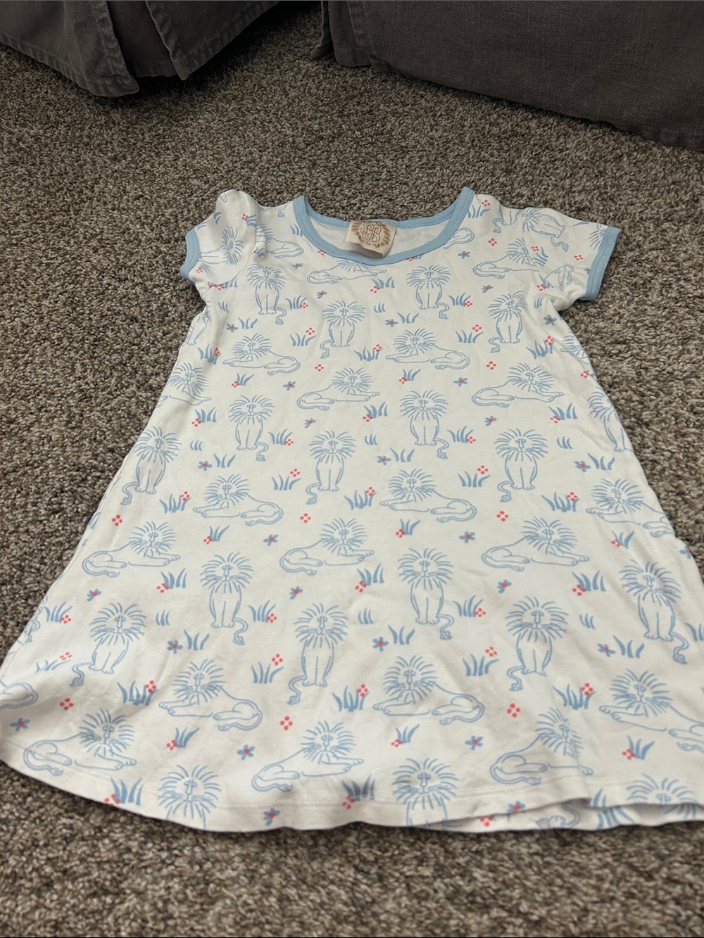 Blue & White Lion Print Kids Polly dress